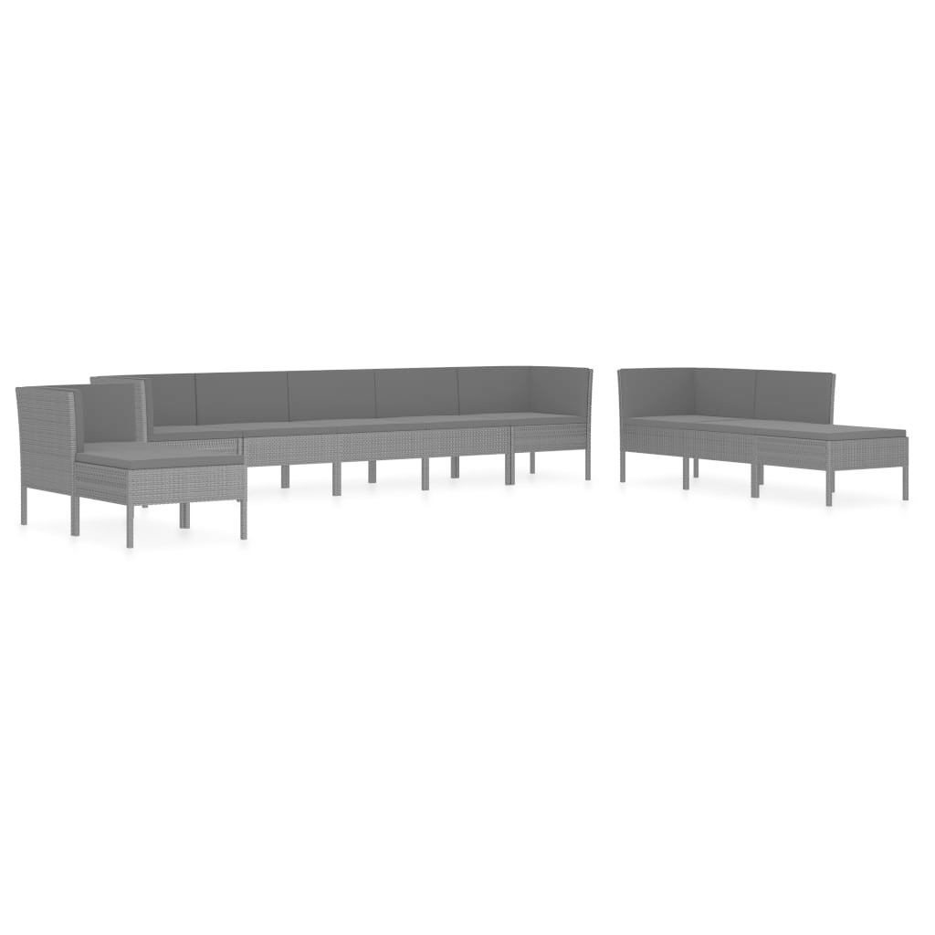 VidaXL 10-delige Loungeset met kussens poly rattan zwart