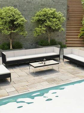 VidaXL 10-delige Loungeset met kussens poly rattan zwart