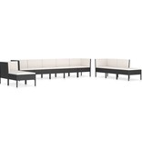 vidaXL 10-delige Loungeset met kussens poly rattan zwart