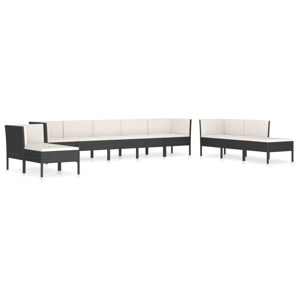 VidaXL 10-delige Loungeset met kussens poly rattan zwart