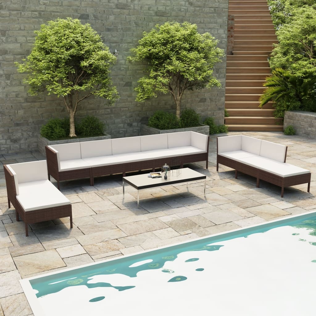 VidaXL 10-delige Loungeset met kussens poly rattan bruin
