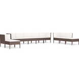 VidaXL 10-delige Loungeset met kussens poly rattan bruin