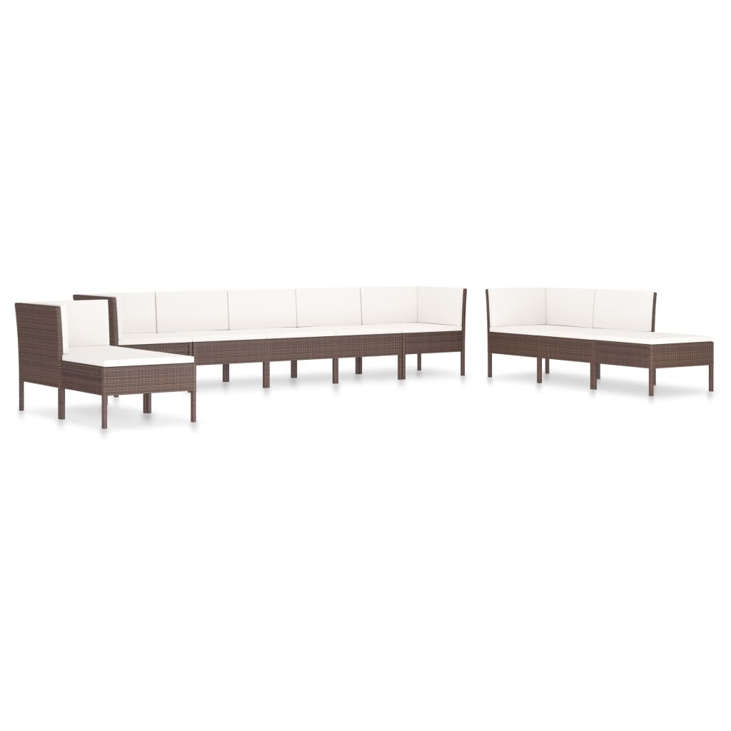 VidaXL 10-delige Loungeset met kussens poly rattan bruin