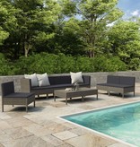 VidaXL 9-delige Loungeset met kussens poly rattan grijs