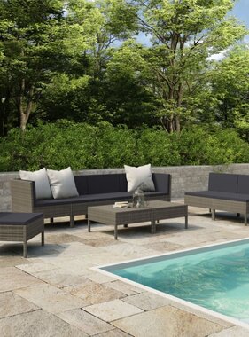 VidaXL 9-delige Loungeset met kussens poly rattan grijs
