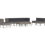 VidaXL 9-delige Loungeset met kussens poly rattan grijs