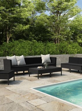 VidaXL 9-delige Loungeset met kussens poly rattan zwart
