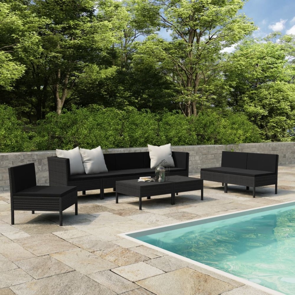 VidaXL 9-delige Loungeset met kussens poly rattan zwart