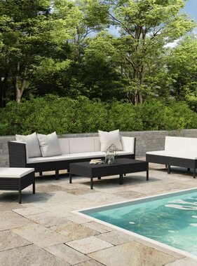 VidaXL 9-delige Loungeset met kussens poly rattan zwart