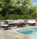 VidaXL 9-delige Loungeset met kussens poly rattan bruin
