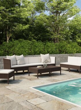 VidaXL 9-delige Loungeset met kussens poly rattan bruin