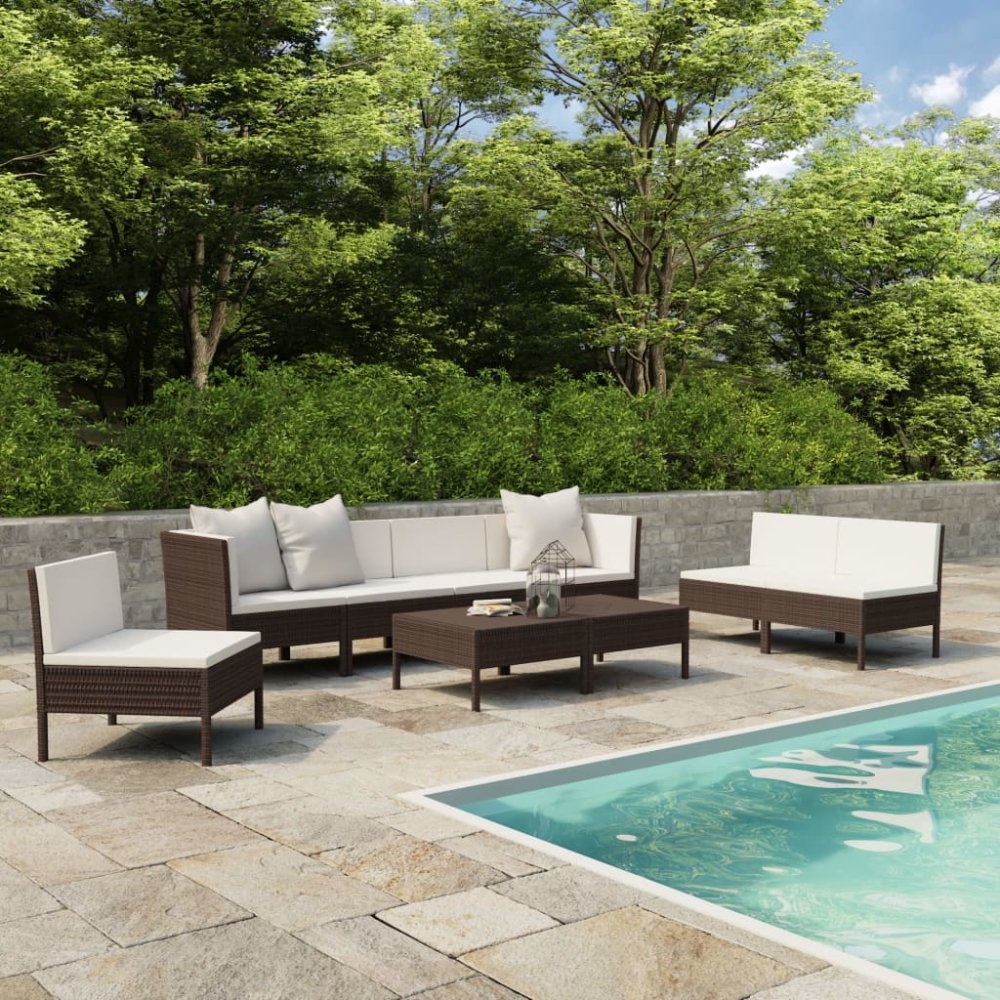 VidaXL 9-delige Loungeset met kussens poly rattan bruin