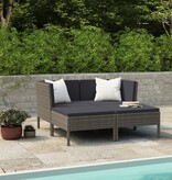 VidaXL 4-delige Loungeset met kussens poly rattan grijs
