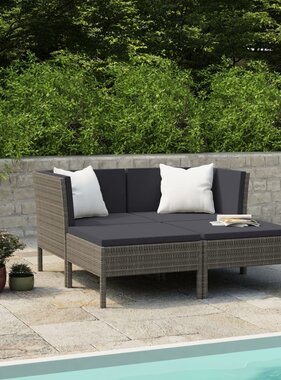 VidaXL 4-delige Loungeset met kussens poly rattan grijs