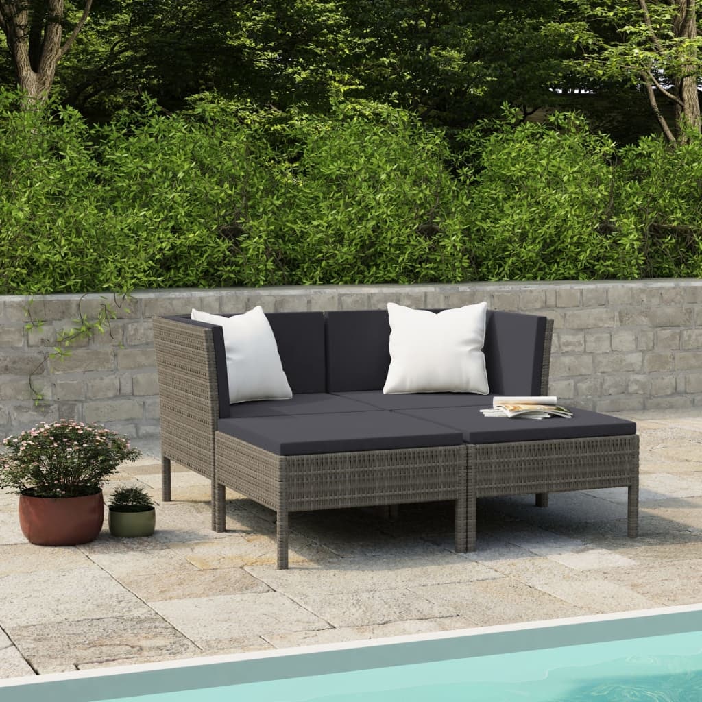 VidaXL 4-delige Loungeset met kussens poly rattan grijs