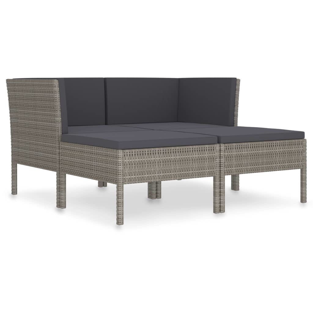 VidaXL 4-delige Loungeset met kussens poly rattan grijs
