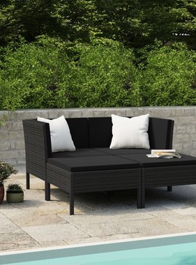 VidaXL 4-delige Loungeset met kussens poly rattan zwart