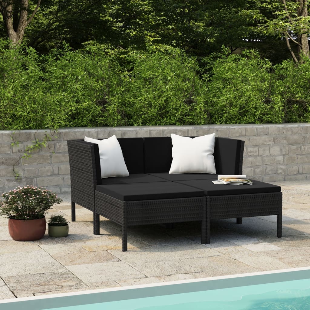VidaXL 4-delige Loungeset met kussens poly rattan zwart