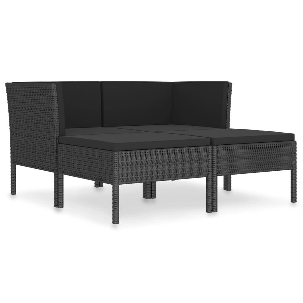 VidaXL 4-delige Loungeset met kussens poly rattan zwart