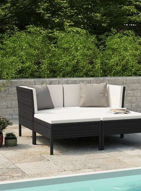 VidaXL 4-delige Loungeset met kussens poly rattan zwart