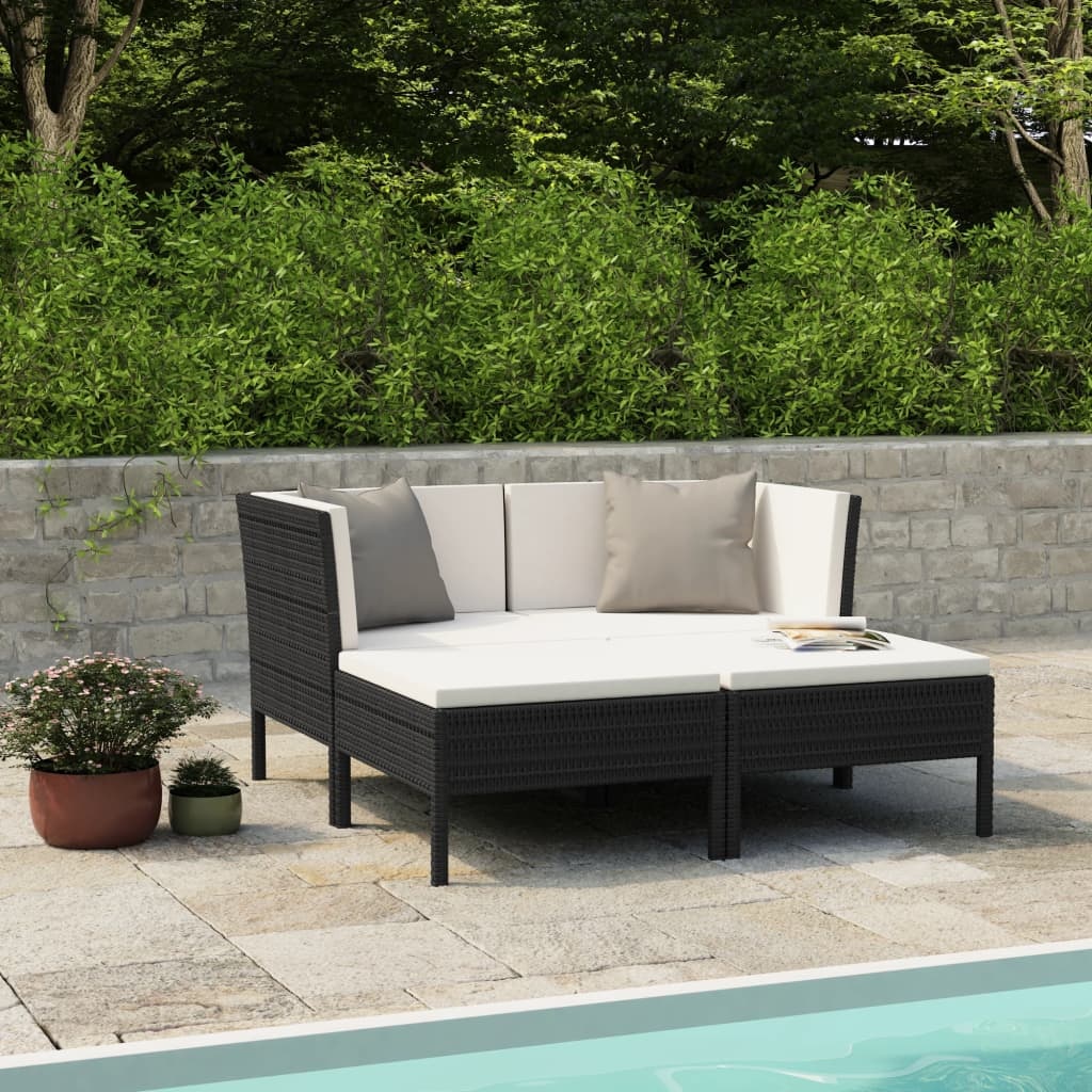 VidaXL 4-delige Loungeset met kussens poly rattan zwart
