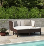 VidaXL 4-delige Loungeset met kussens poly rattan bruin