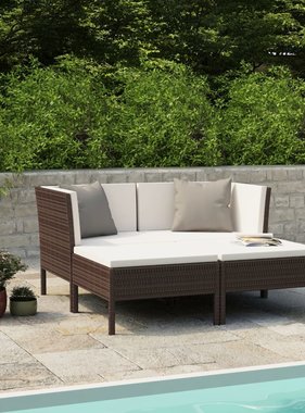 VidaXL 4-delige Loungeset met kussens poly rattan bruin