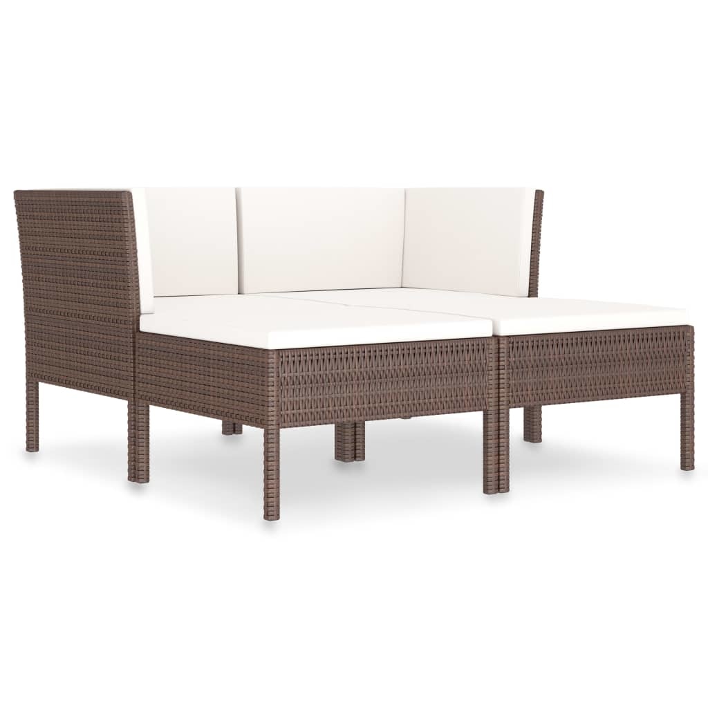 VidaXL 4-delige Loungeset met kussens poly rattan bruin