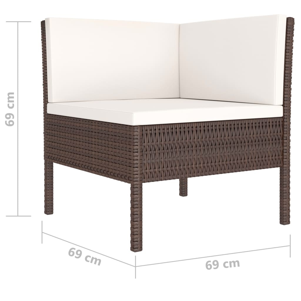 VidaXL 4-delige Loungeset met kussens poly rattan bruin