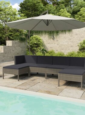 VidaXL 6-delige Loungeset met kussens poly rattan grijs