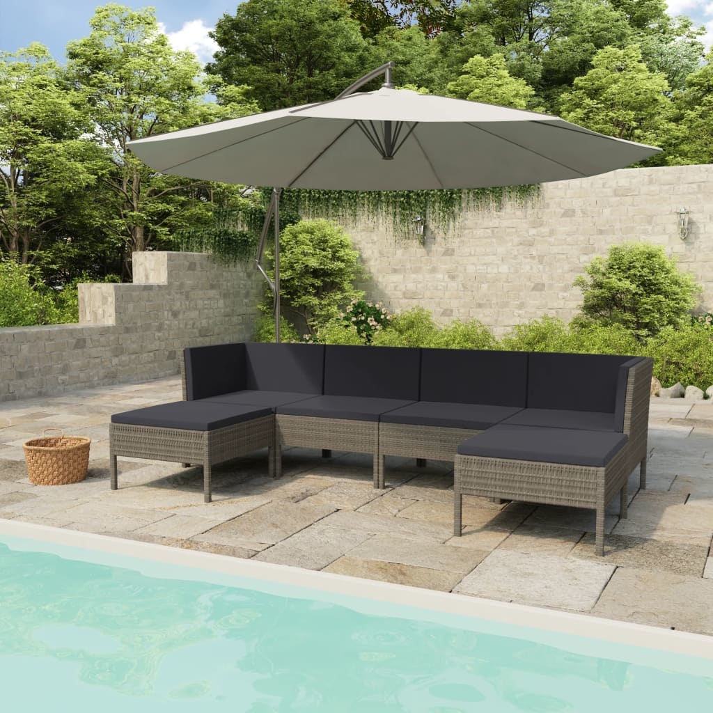 VidaXL 6-delige Loungeset met kussens poly rattan grijs