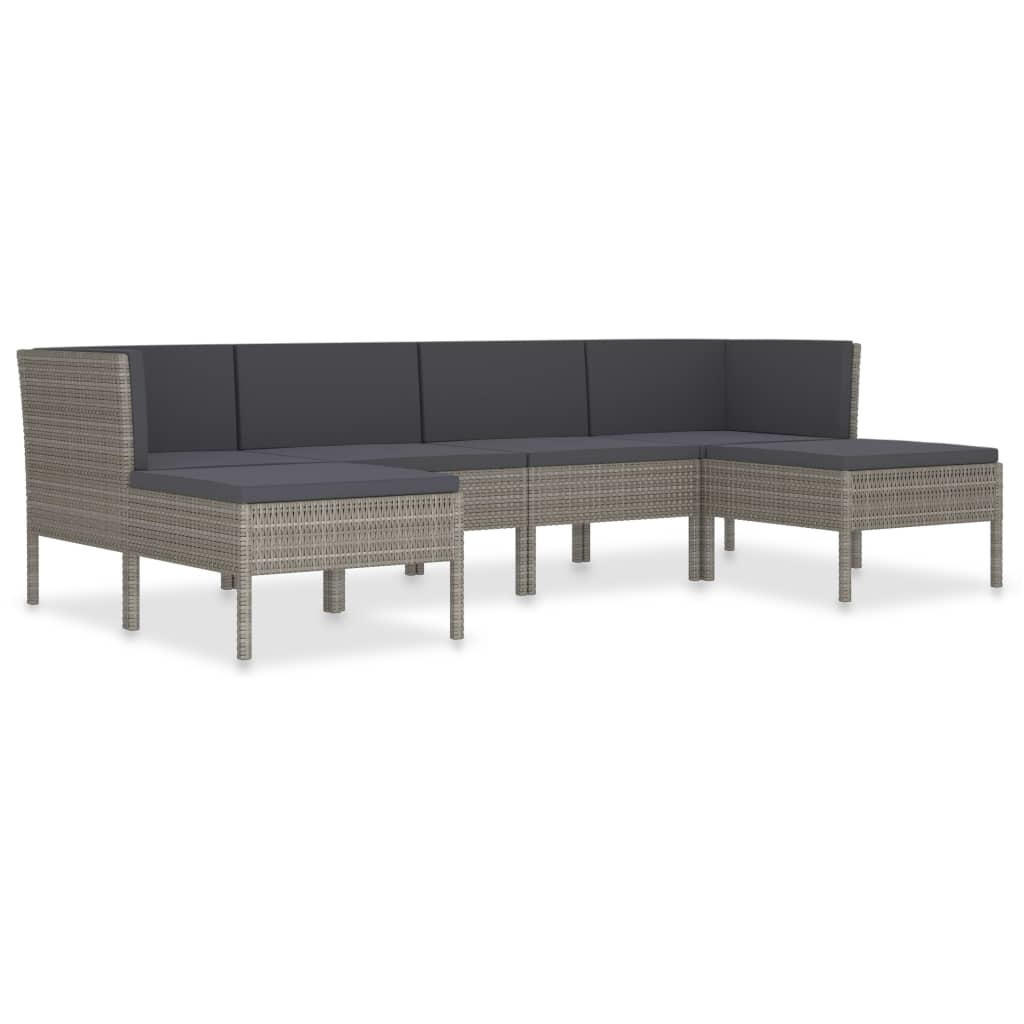 VidaXL 6-delige Loungeset met kussens poly rattan grijs