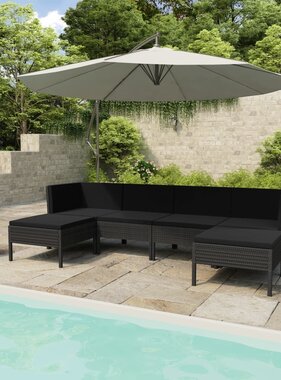 VidaXL 6-delige Loungeset met kussens poly rattan zwart