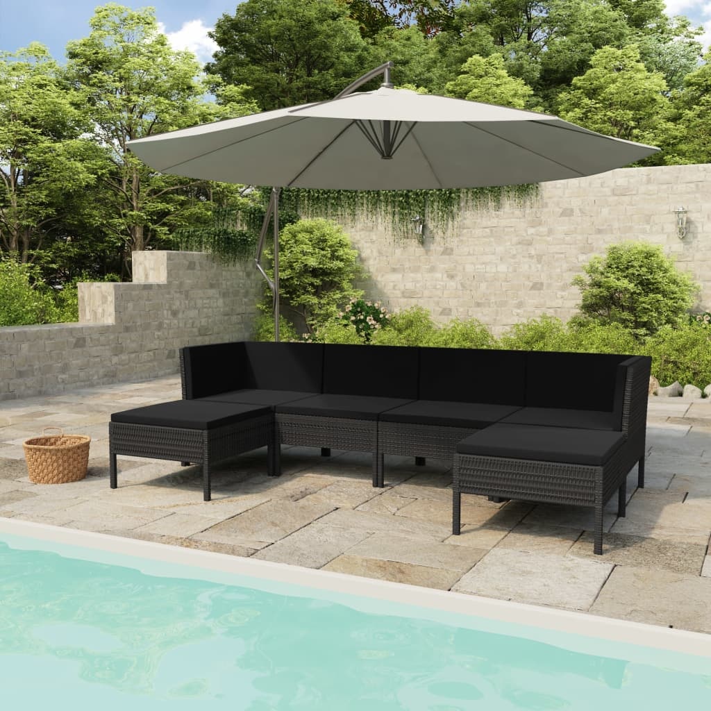 VidaXL 6-delige Loungeset met kussens poly rattan zwart
