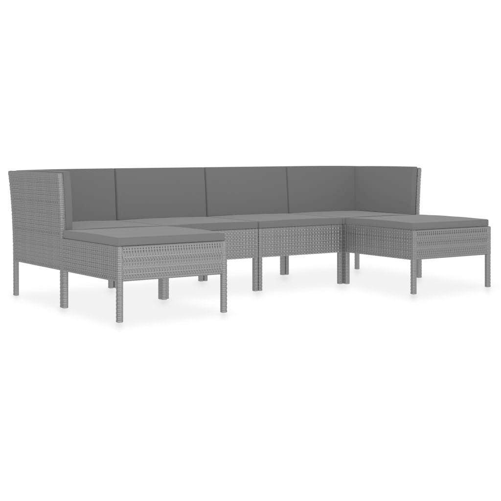 VidaXL 6-delige Loungeset met kussens poly rattan zwart
