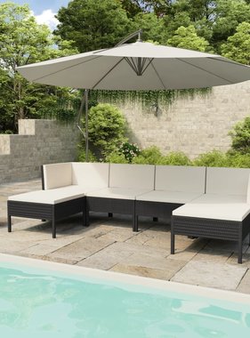 VidaXL 6-delige Loungeset met kussens poly rattan zwart