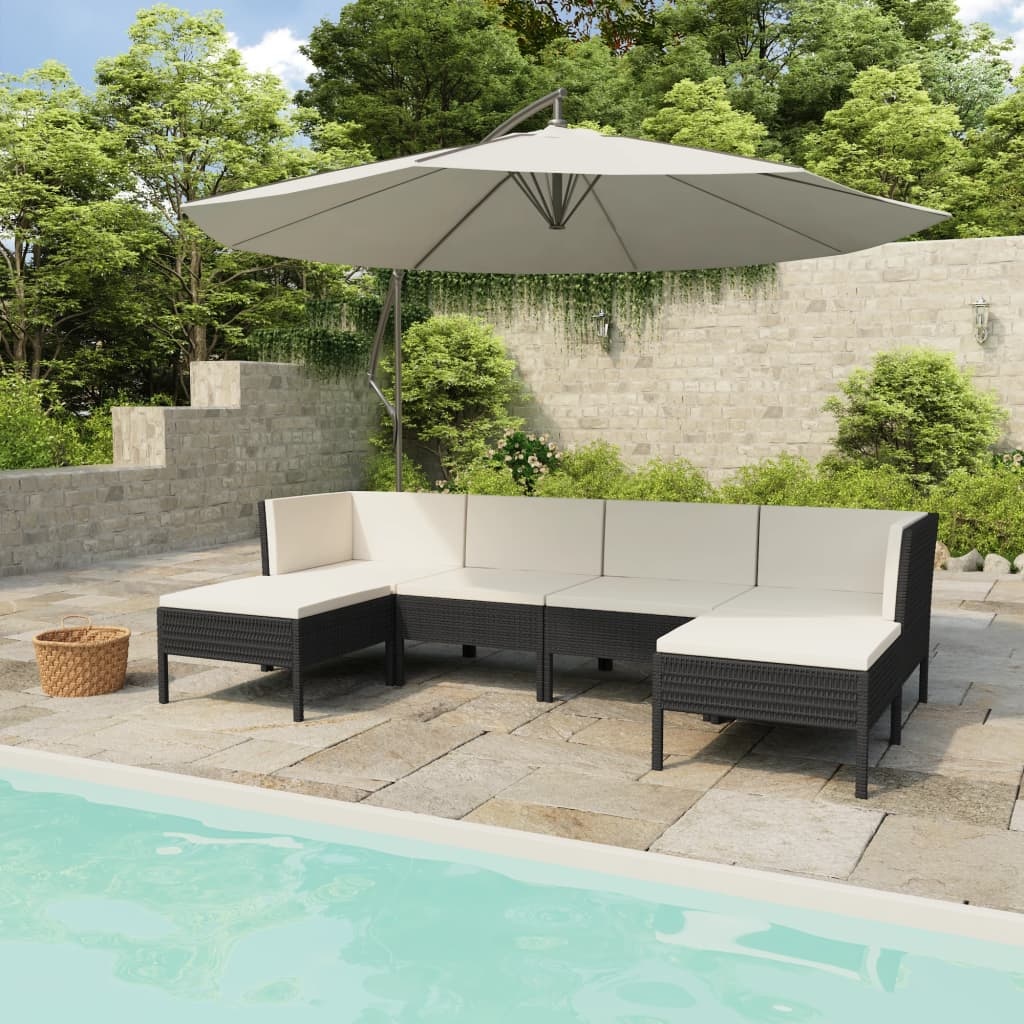 VidaXL 6-delige Loungeset met kussens poly rattan zwart