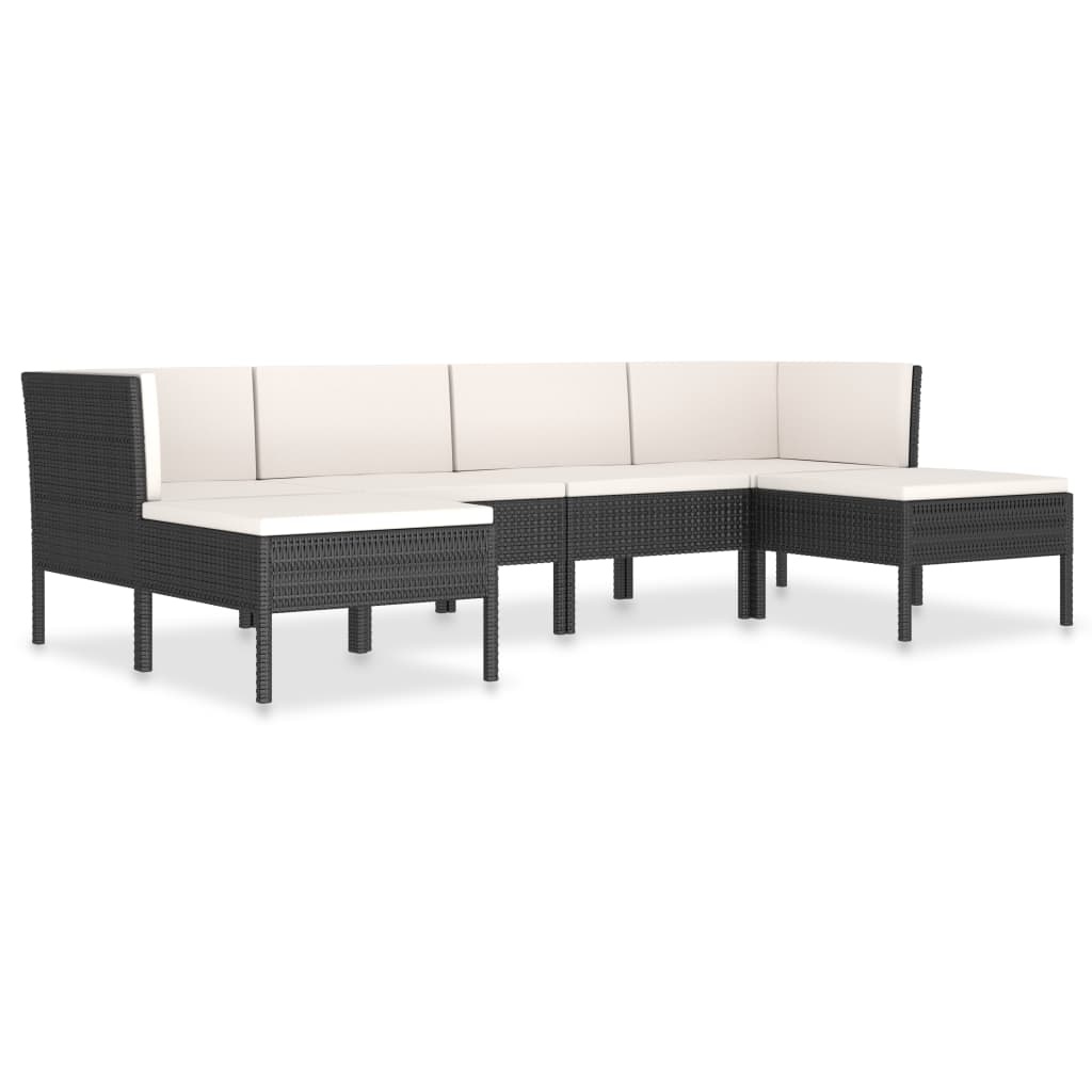 VidaXL 6-delige Loungeset met kussens poly rattan zwart