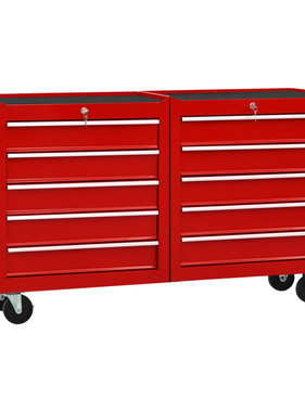 VidaXL Gereedschapswagen met 10 lades staal rood