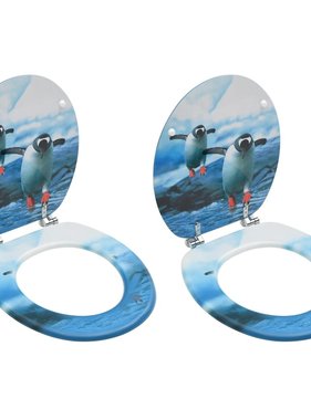 vidaXL Toiletbrillen met deksel 2 st pinguïn MDF