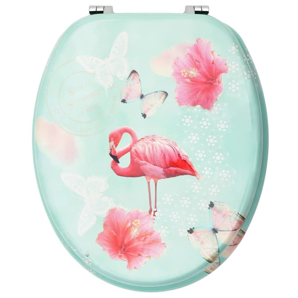 vidaXL Toiletbrillen met deksel 2 st flamingo MDF