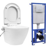 VidaXL Hangend toilet randloos met verborgen stortbak keramiek wit
