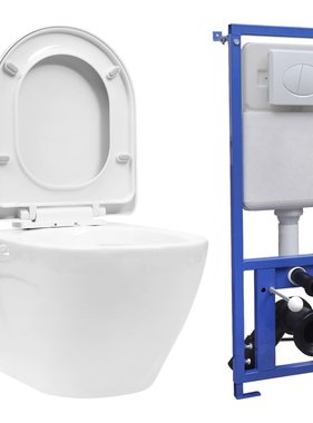 VidaXL Hangend toilet randloos met verborgen stortbak keramiek wit