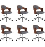 VidaXL Eetkamerstoelen 6 st draaibaar gebogen hout en stof grijs