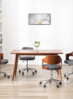 VidaXL Eetkamerstoelen 4 st draaibaar gebogen hout en stof grijs