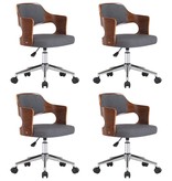 VidaXL Eetkamerstoelen 4 st draaibaar gebogen hout en stof grijs