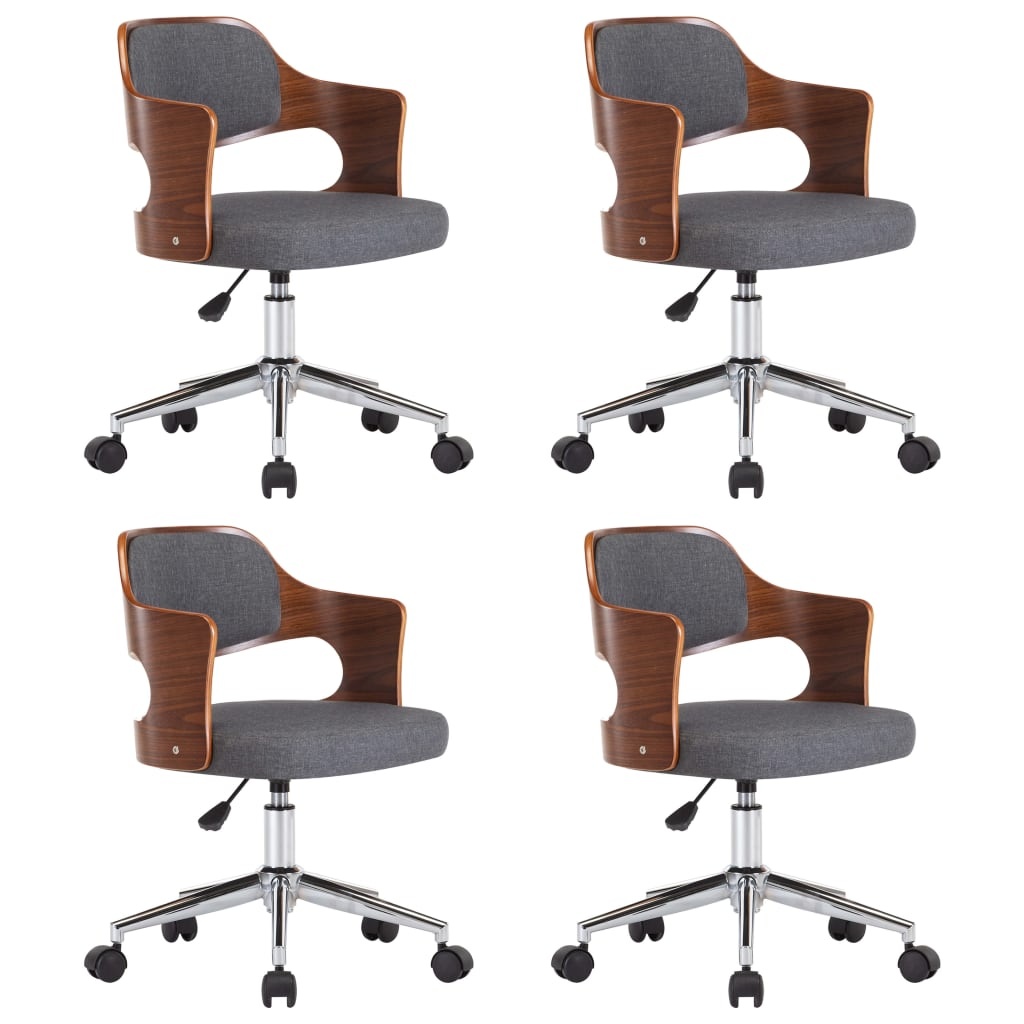 VidaXL Eetkamerstoelen 4 st draaibaar gebogen hout en stof grijs