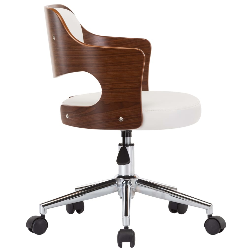 VidaXL Eetkamerstoelen draaibaar 6 st gebogen hout en kunstleer wit