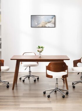 VidaXL Eetkamerstoelen draaibaar 4 st gebogen hout en kunstleer wit
