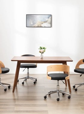 VidaXL Eetkamerstoelen draaibaar 4 st gebogen hout en kunstleer zwart
